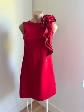 JW Jason Wu Red Sleeveless Ruffle Shoulder Mini Dress, Size PXS